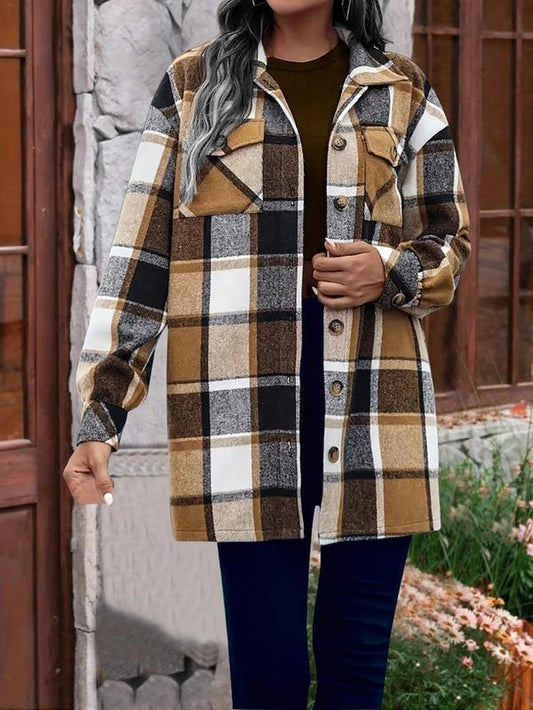 Women'S Plaid Print Button Front Long Sleeve Shirt Coat, Preppy Trendy Casual Chic Comfort Collar Coat for Daily School Outdoor, Lady Clothing for Spring Fall, Summer Outerwear, Womenswear