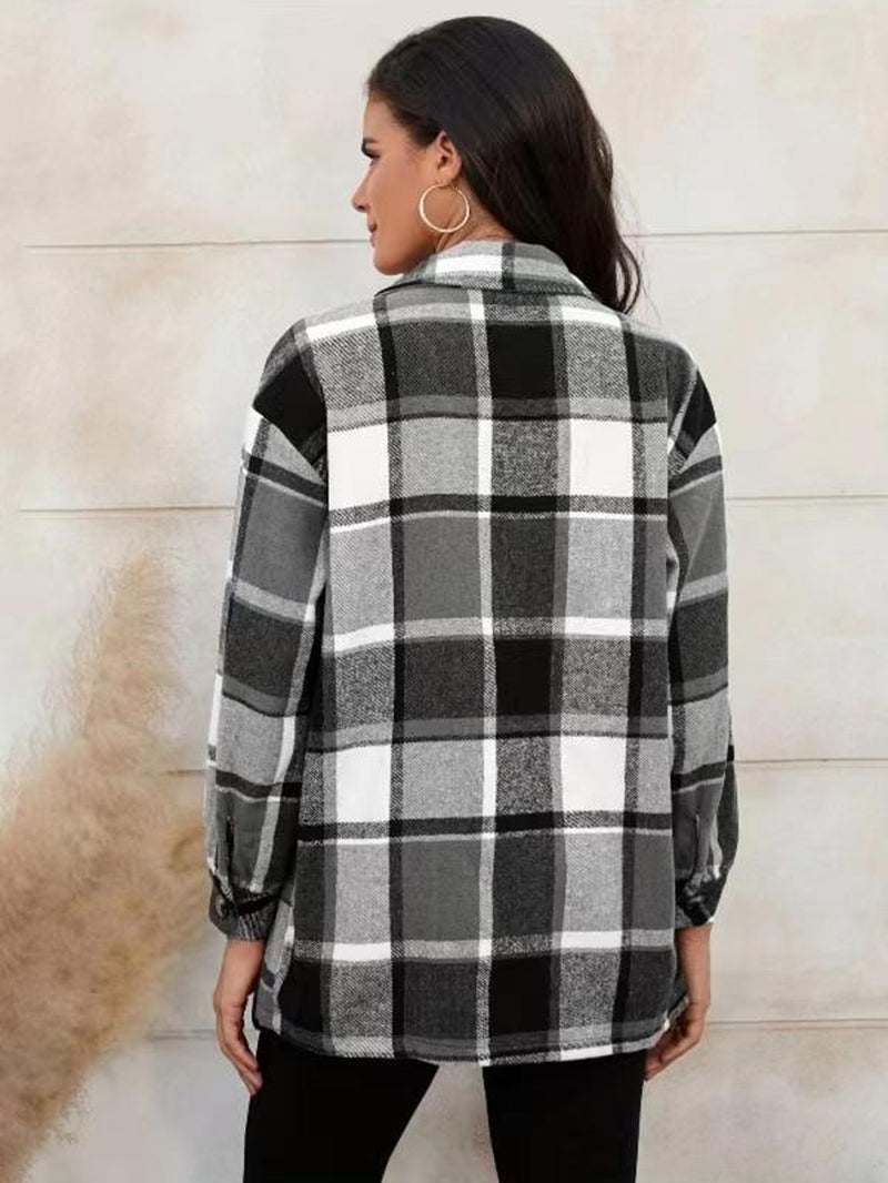 Women'S Plaid Print Button Front Long Sleeve Shirt Coat, Preppy Trendy Casual Chic Comfort Collar Coat for Daily School Outdoor, Lady Clothing for Spring Fall, Summer Outerwear, Womenswear